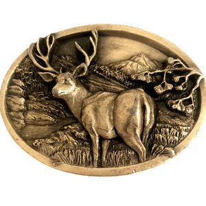 Sold sold !!1984 Bergamot Brass Works BUCK/DEER Belt Buckle~Mountains~USA E-146